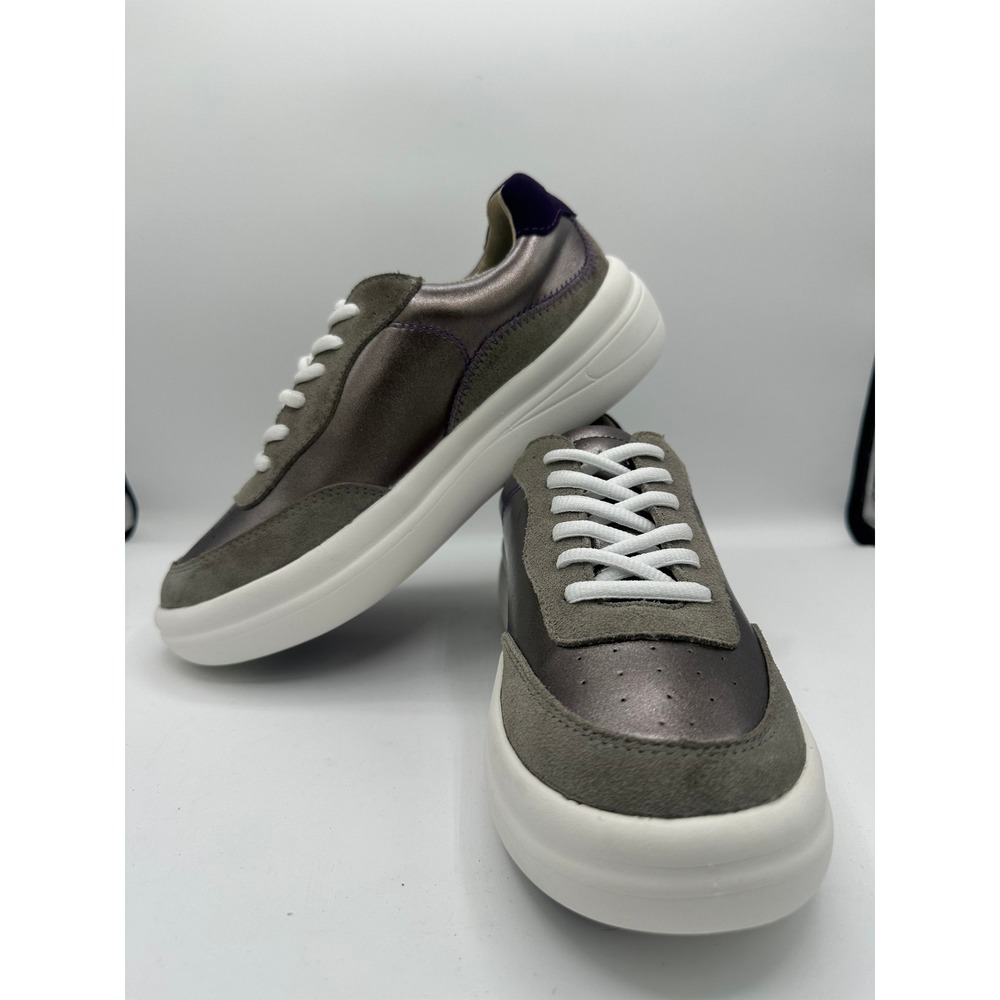 Mykos Womens Platform Metallic Suede Low Top Sneakers Grey Purple Size 7